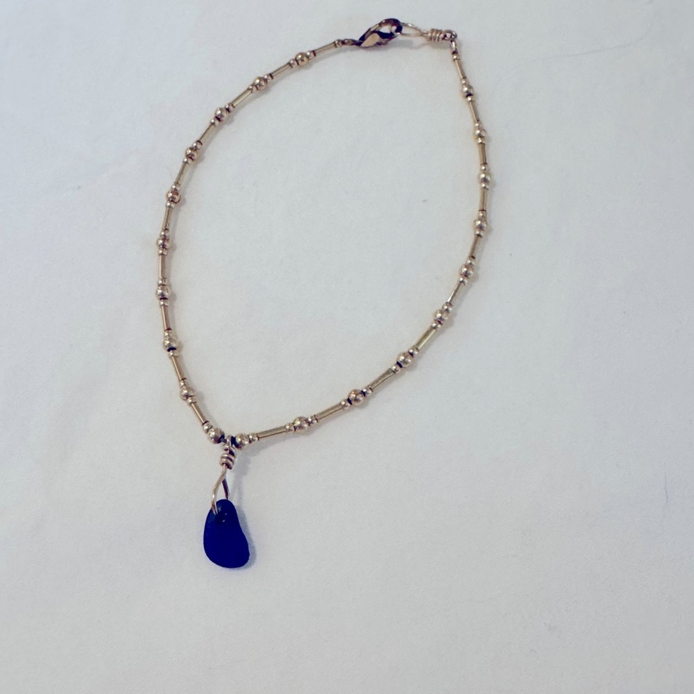 ANKLET: Gold-Filled Japanese Blue Sea glass Anklet NEW